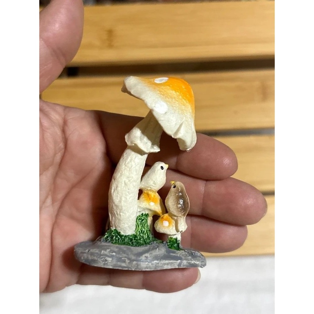 Unbranded Mushroom Figurine Orange Bird Toadstool Boho Modern 4in Fairy Garden